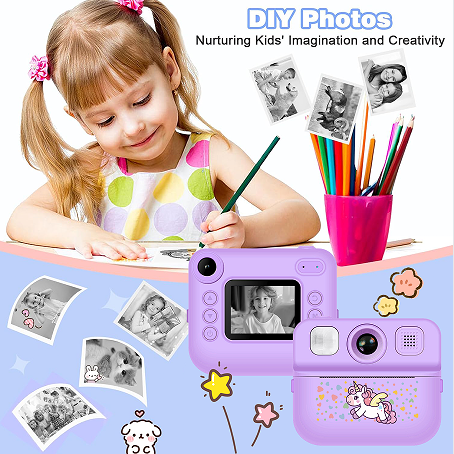 AI Thermal Print Kids Camera, Dual Lens 1080P AI Camera for Kids, Instant Zero Ink Thermal Printing Toy Camera with AI Voice Recognition & Cartoon Photo Effect
